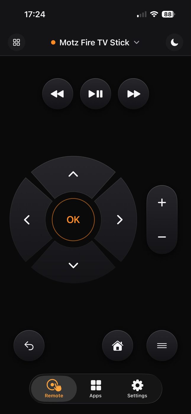 A rearranged remote layout with playback controls above the D-pad