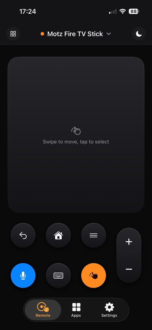The touchpad filling the screen with the hint swipe to move, tap to select